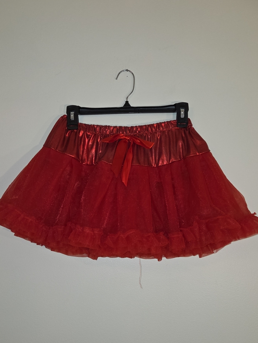 Red Tiered Tulle Mini Skirt with Satin Waistband Size Small